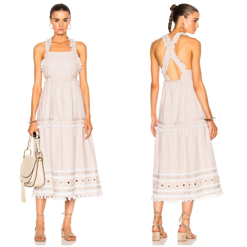 Dodo Bar Or Joseff Tiered Midi Dress Off White Beige